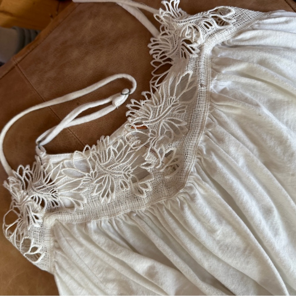 Free People Kayla Ivory White Lace-Trim Tank Top